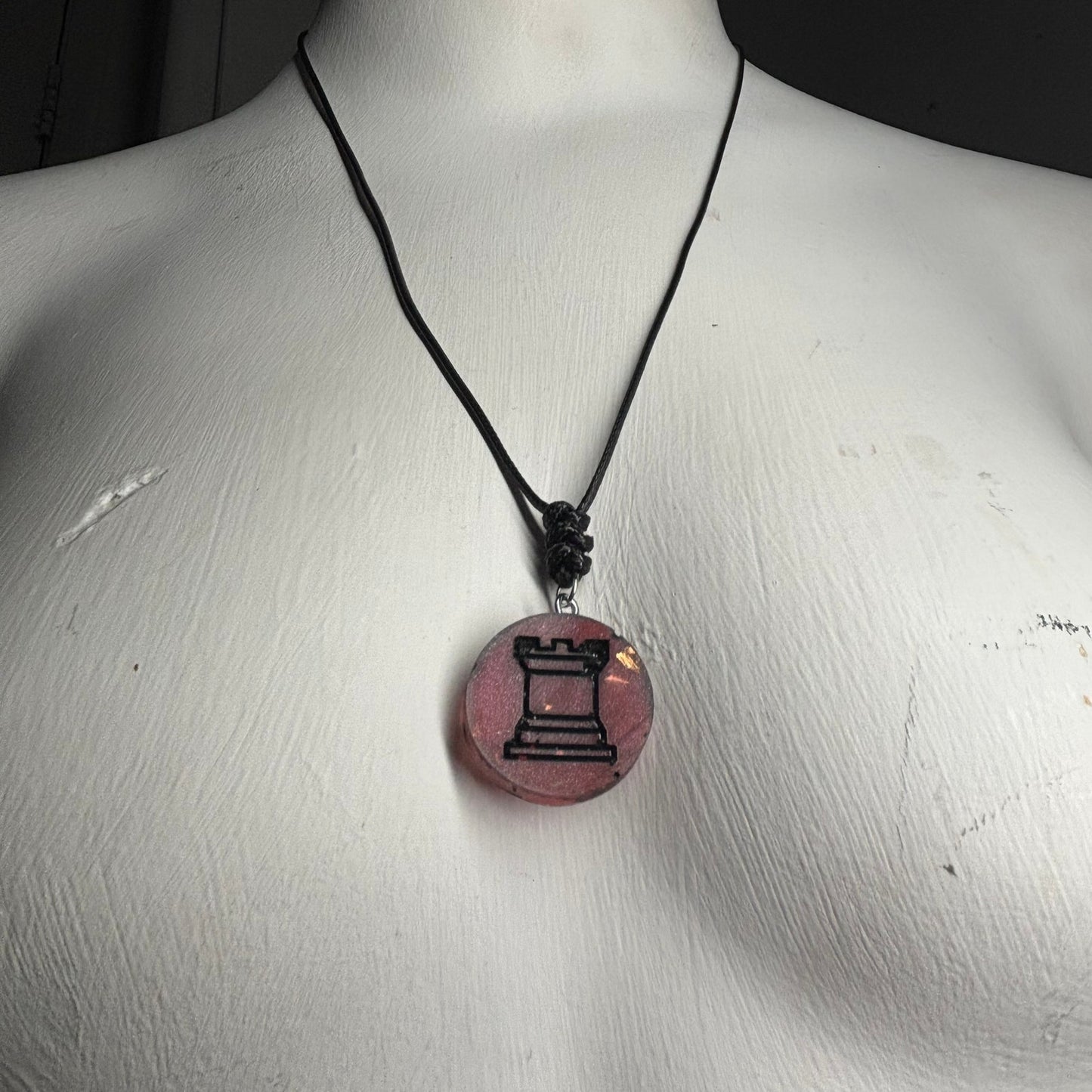 Violet Red Rook - Handmade Resin Chess Necklace