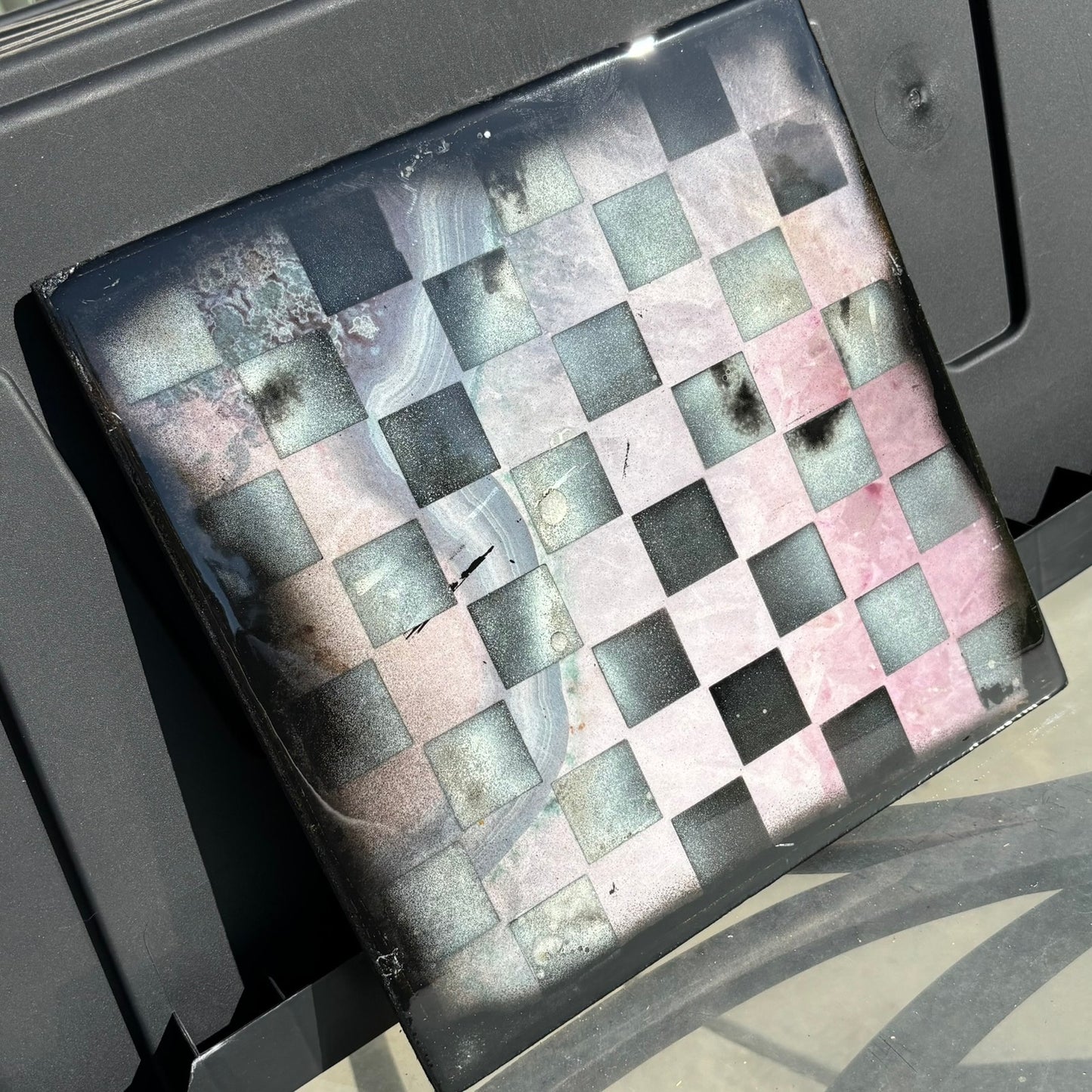 Pink Swirl Marble Style - Resin Coated Chess Board