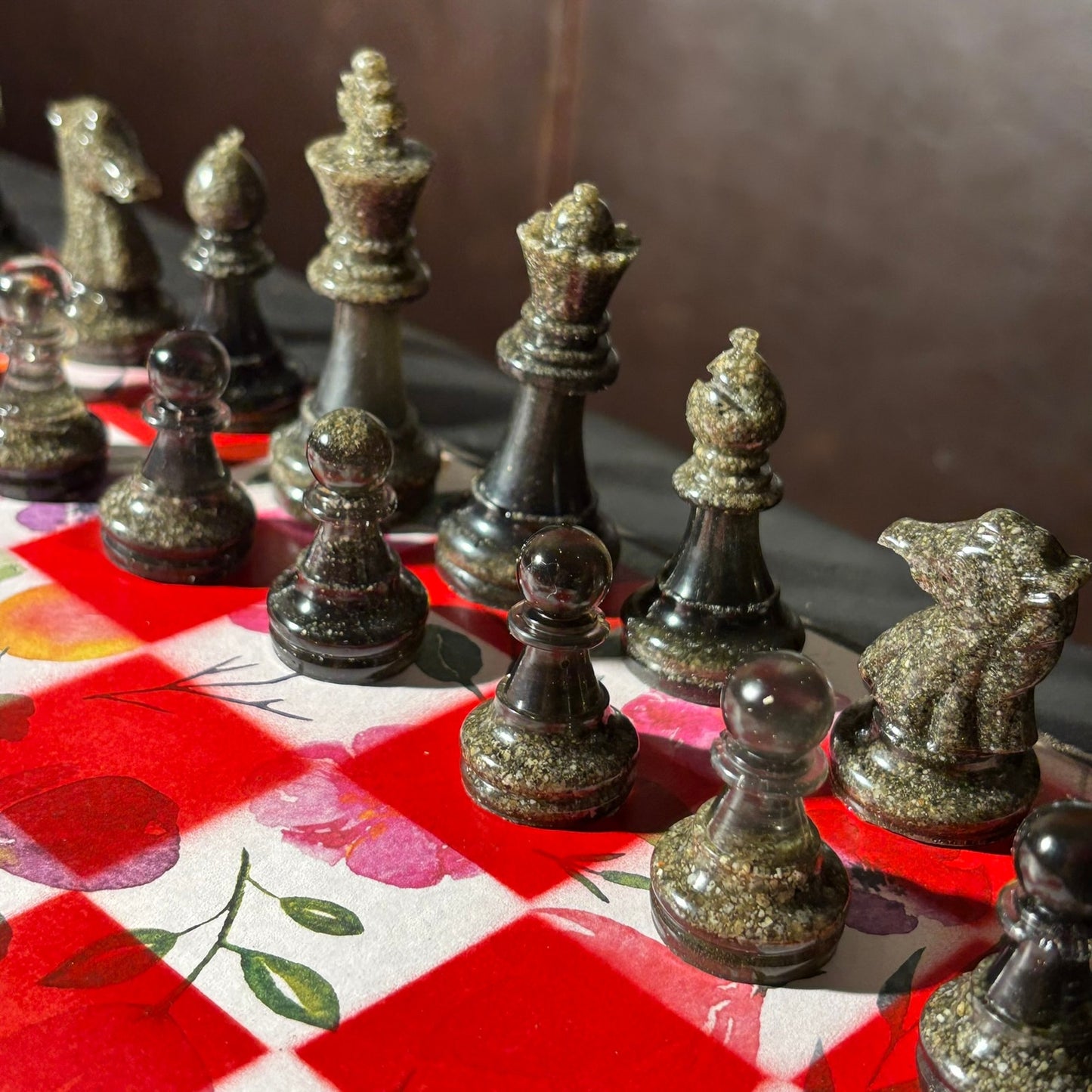 Fiery Opal Flowers - Scrapbook Chess Set
