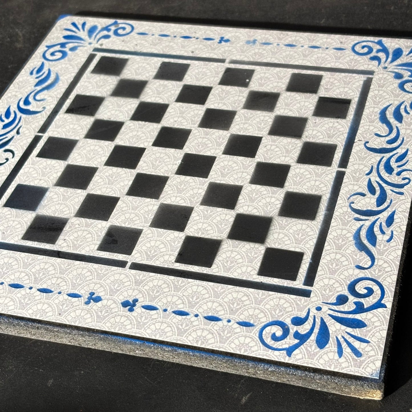 Gray White & Blue - Scrapbook Chess Board