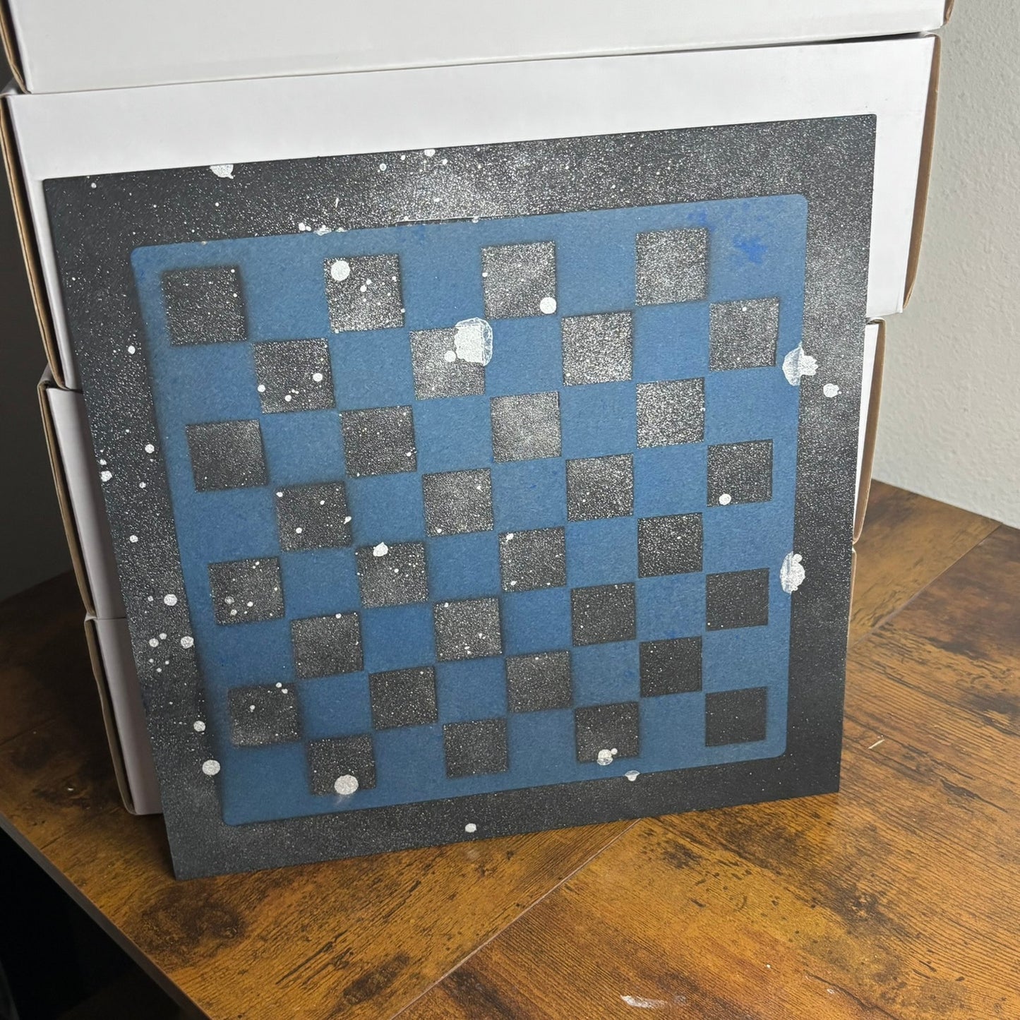 Navy Blue & Black - Painted Chess Board