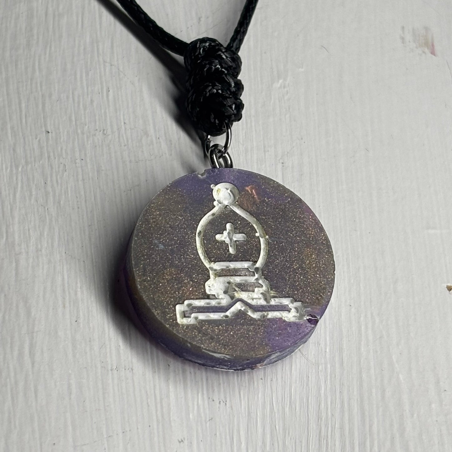 Purple Space Bishop - Handmade Resin Chess Necklace