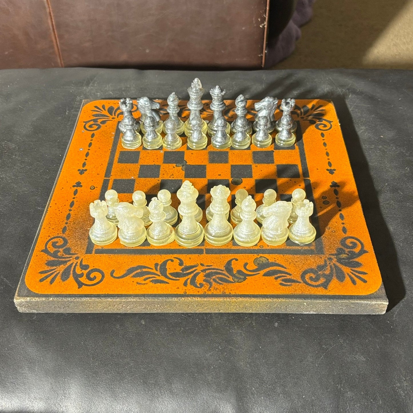 Orange & Black - Painted Chess Set