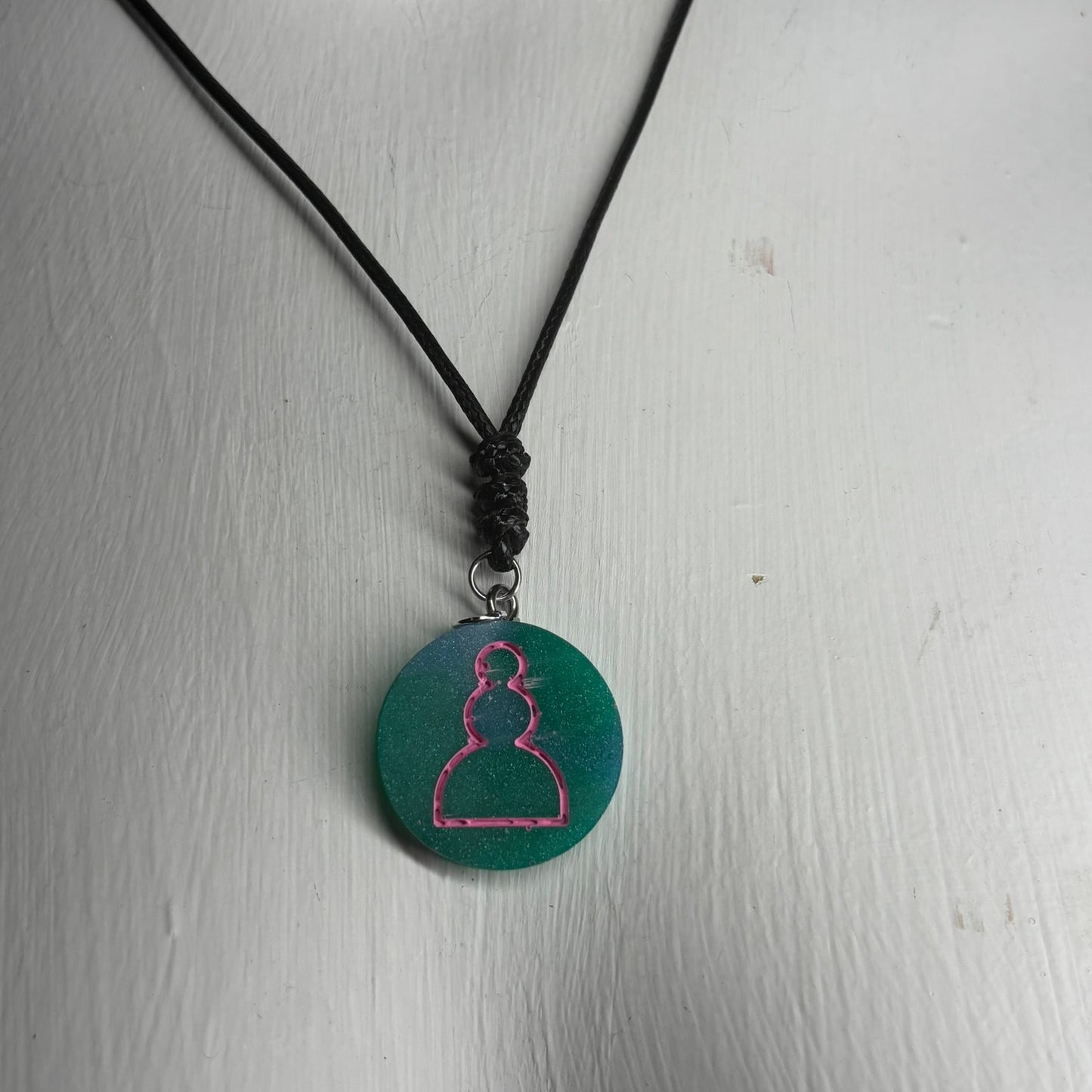 Pink & Green Pawn - Handmade Resin Chess Necklace