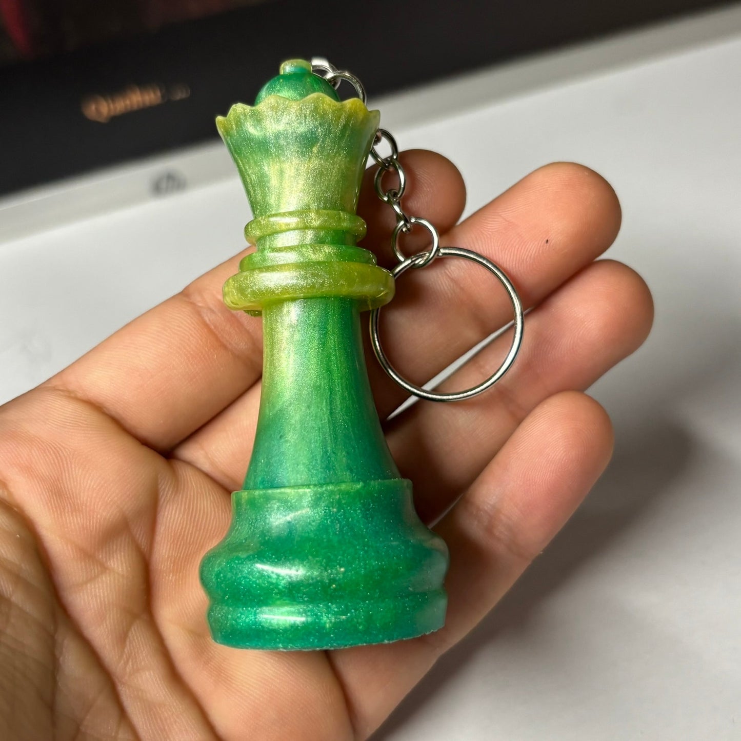 Lime Green Queen - Handmade Resin Keychain - Large Edition