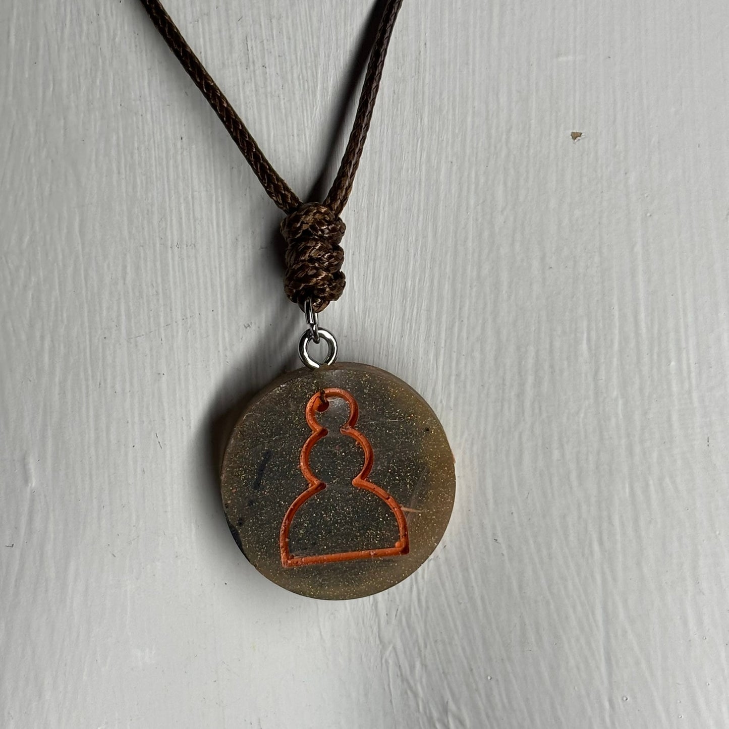 Rustic Orange Pawn - Handmade Resin Chess Necklace