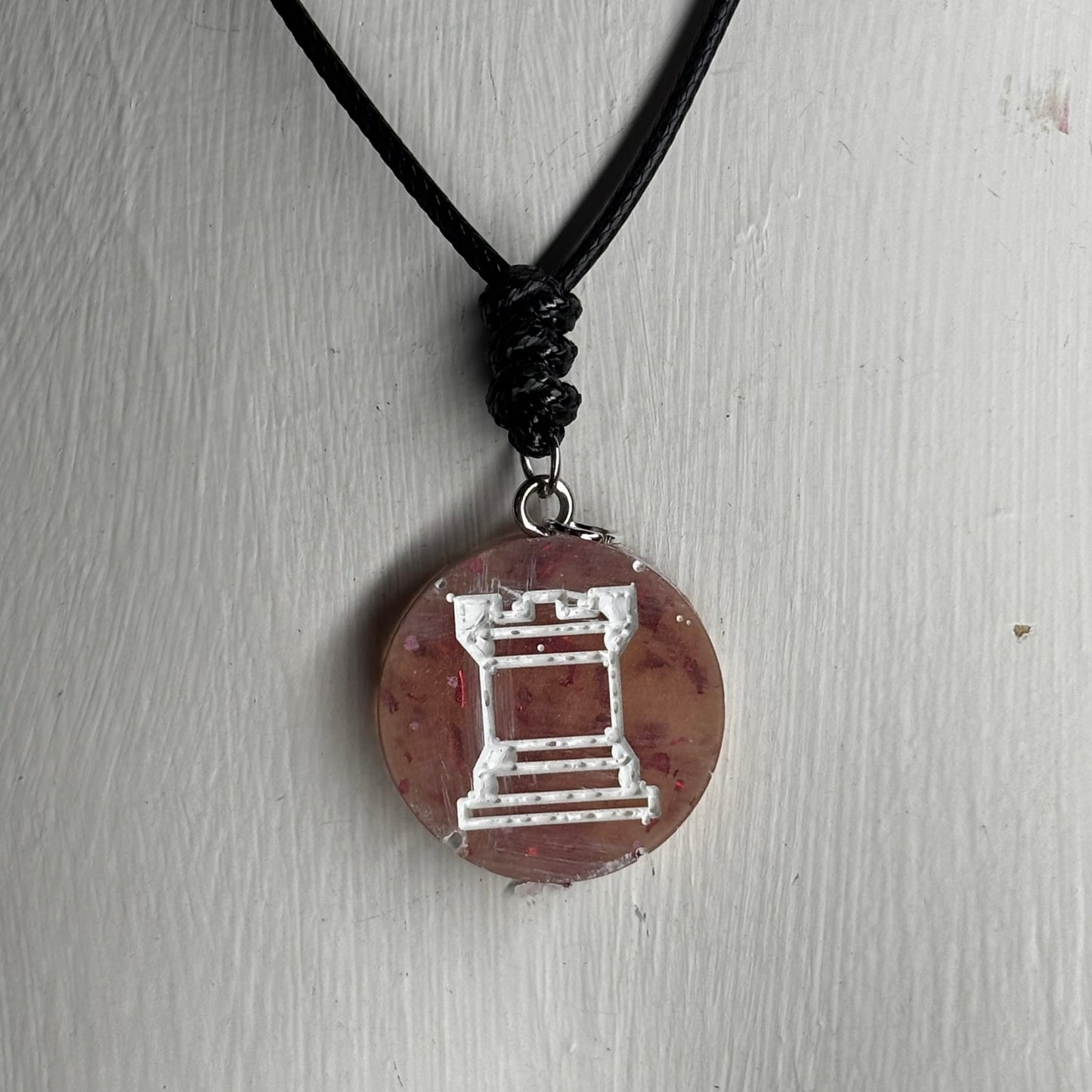 Orange Crystal Rook - Handmade Resin Chess Necklace