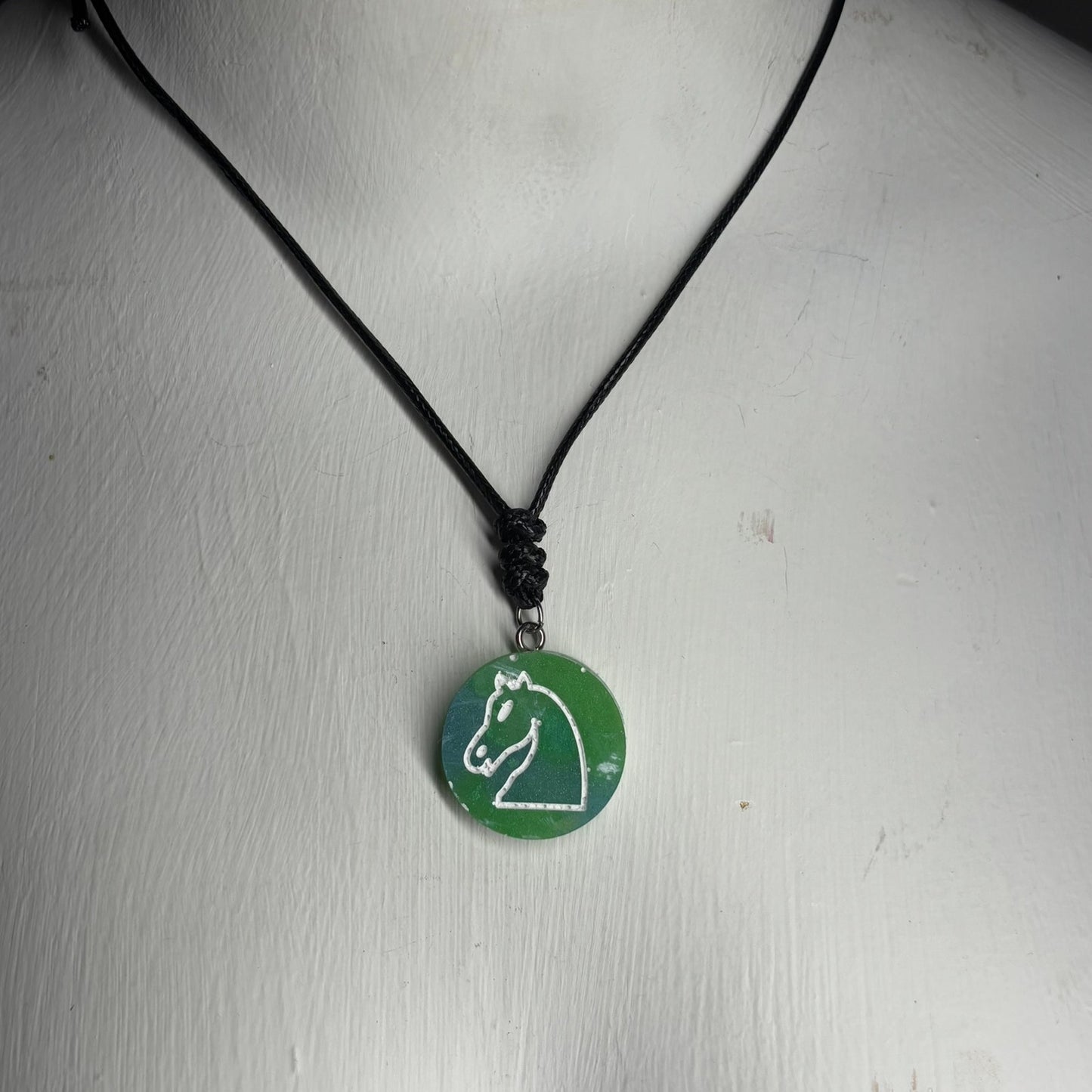 Cool Green Knight - Handmade Resin Chess Necklace - Flat Edition