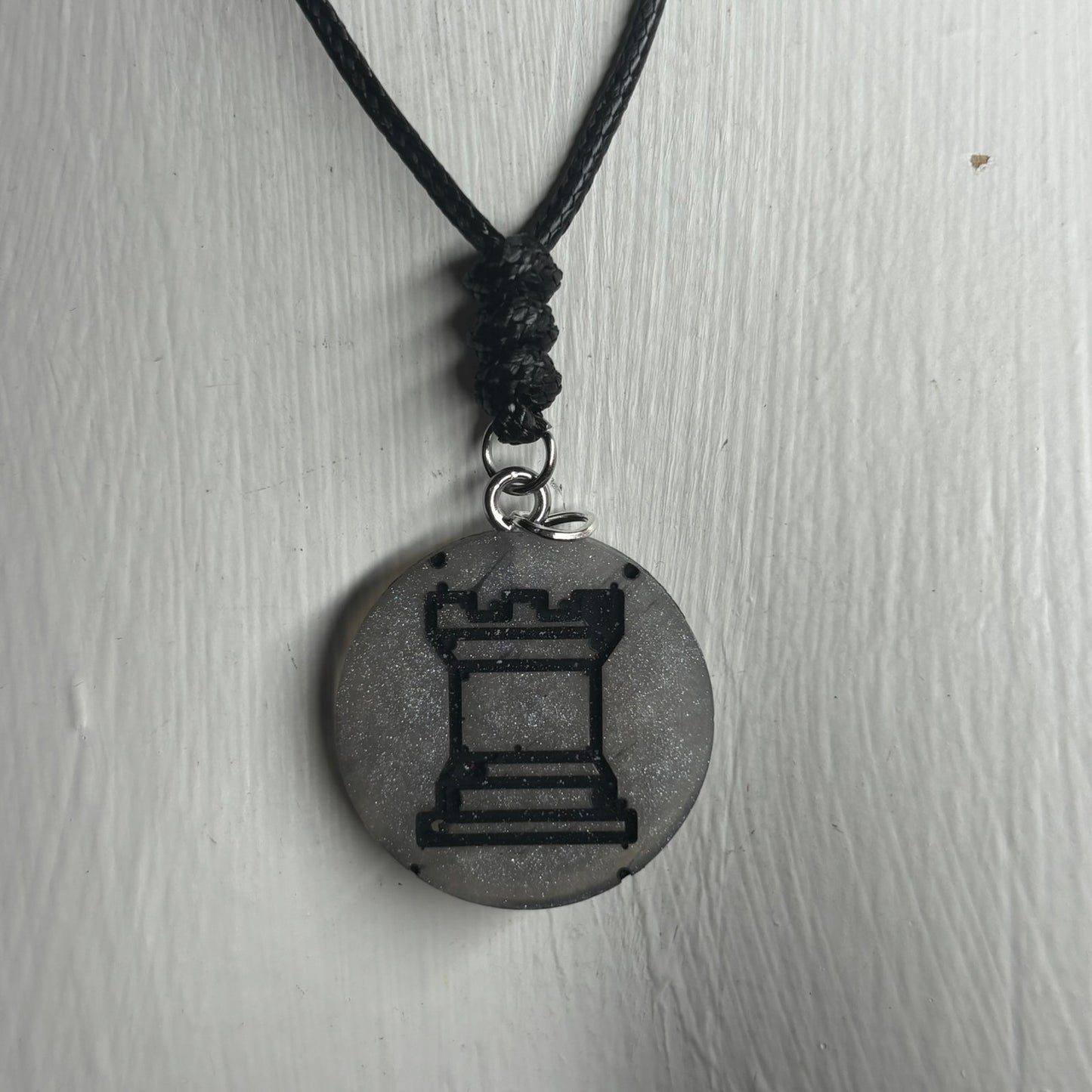 Silver Rook - Handmade Resin Chess Necklace