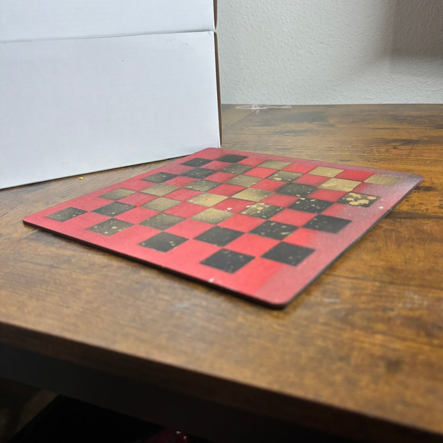 Red Golden Black - Painted Thin Wooden Chess Board