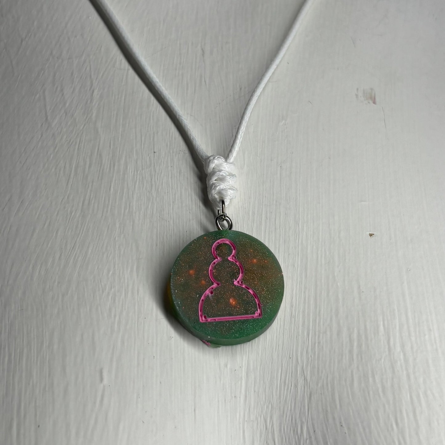 Pink Mint Green - Handmade Resin Chess Necklace - Flat Edition