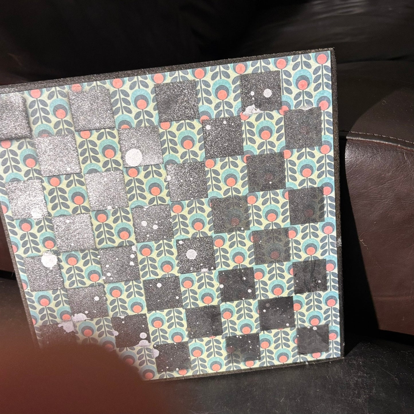 Vintage Peach Flowers - Scrapbook Chess Board