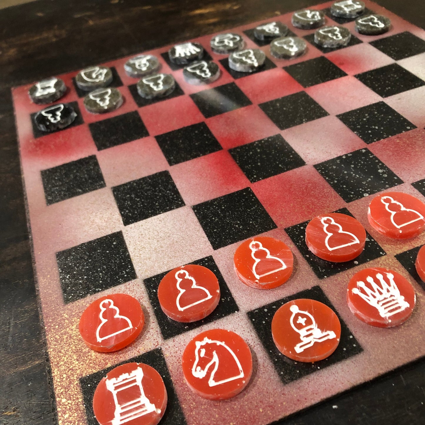 Hue Red - Painted Chess Set
