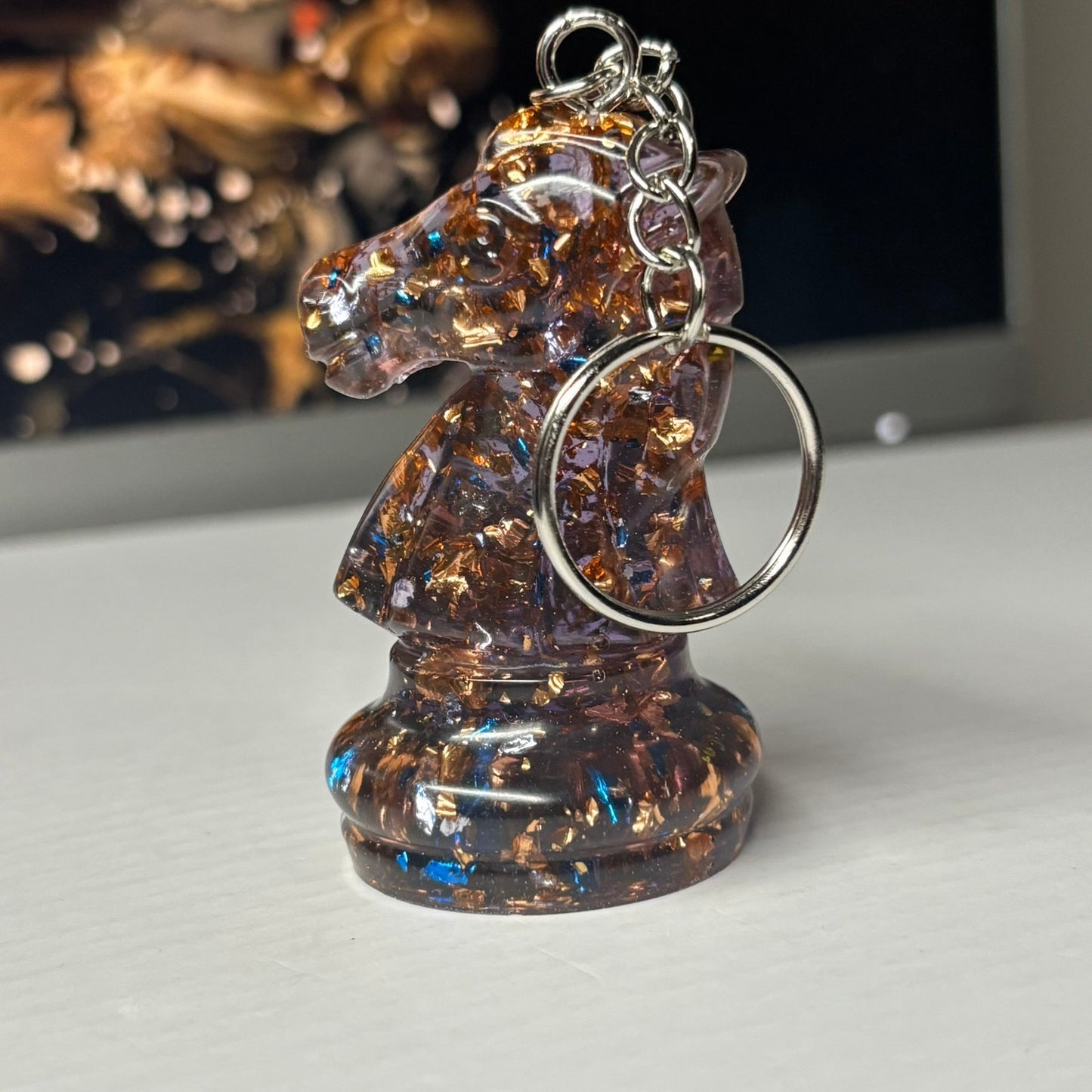 Amber Crystal Burst Knight - Handmade Resin Keychain - Large Edition