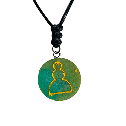 Green & Yellow Pawn - Handmade Resin Chess Necklace