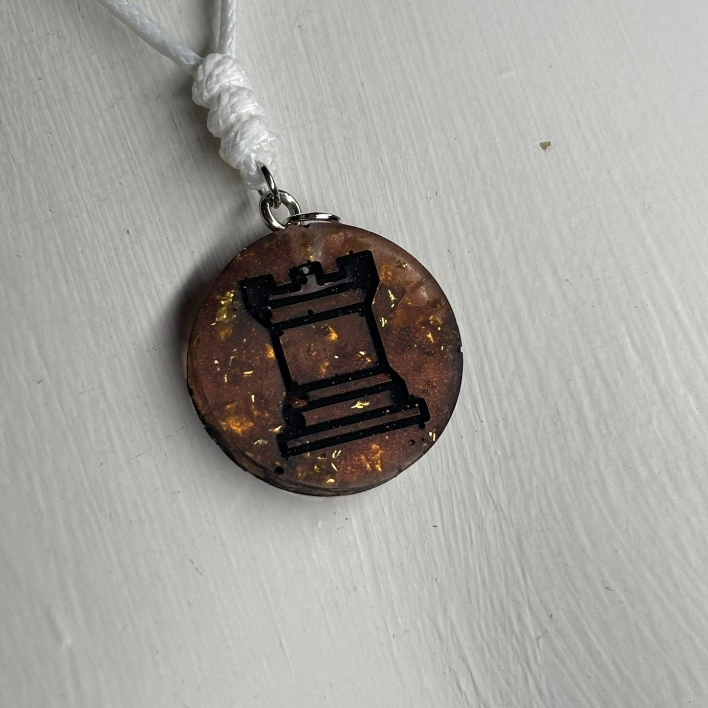 Amber Rook - Handmade Resin Chess Necklace