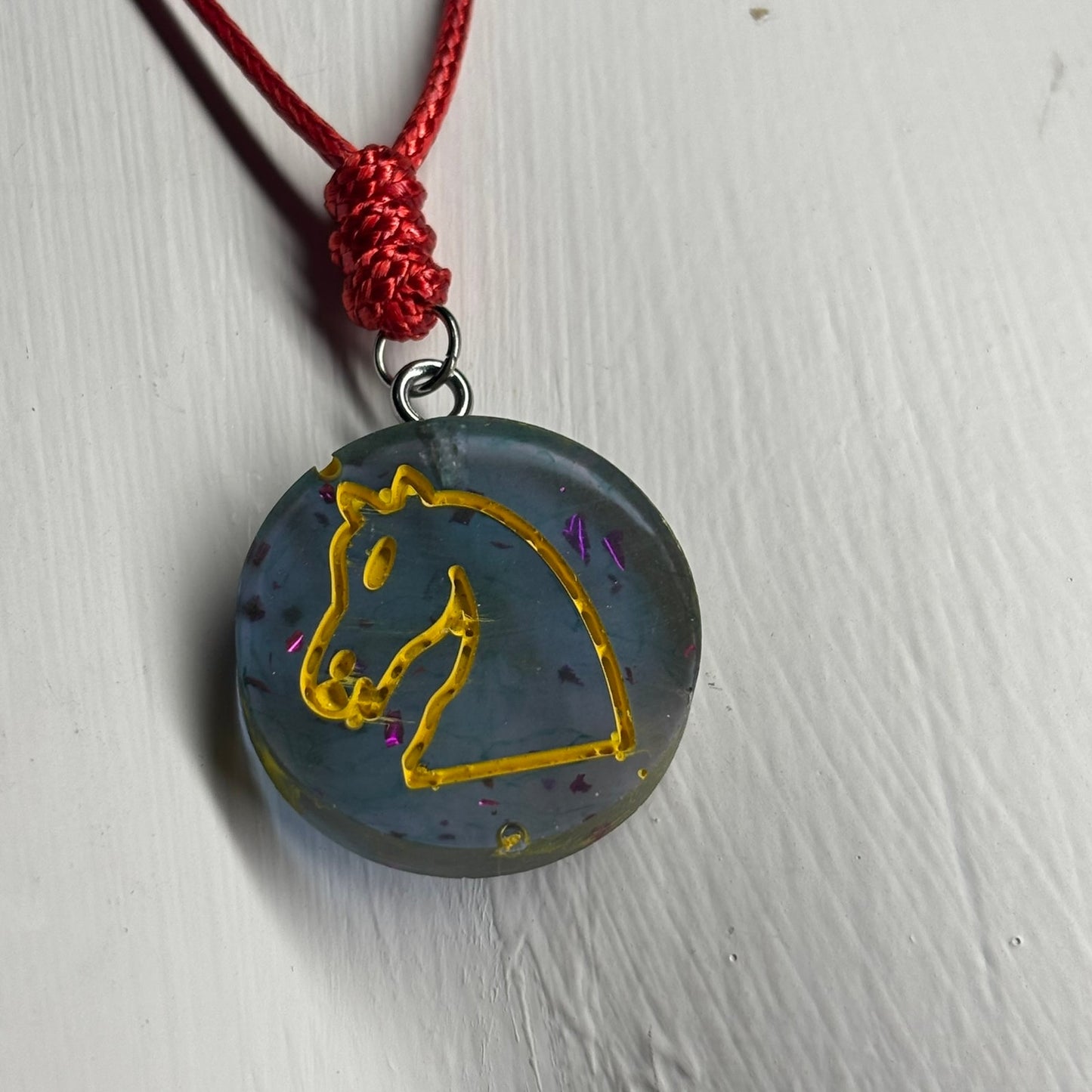 Soft Blue Knight - Handmade Resin Chess Necklace