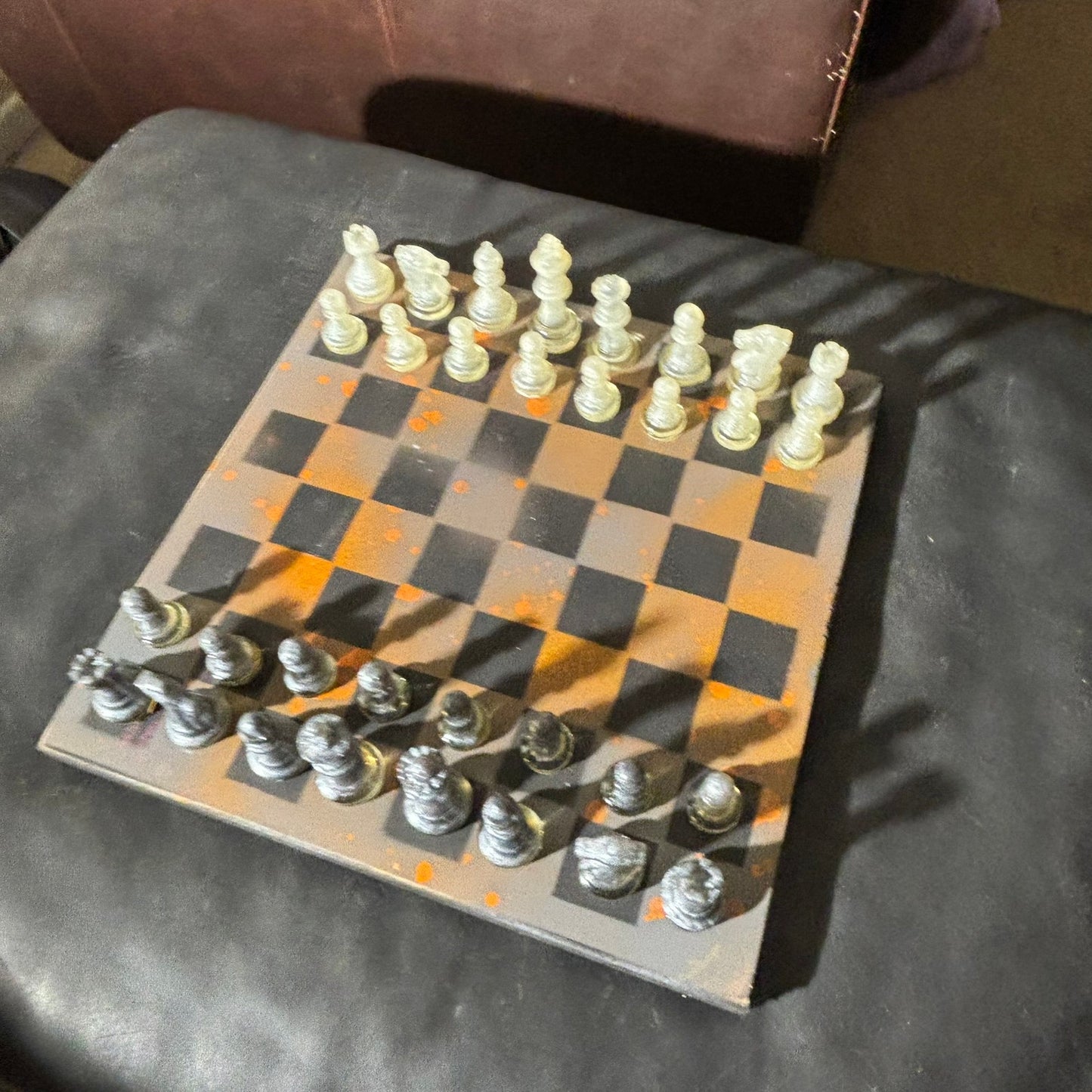 Gray & Orange - Painted Chess Set