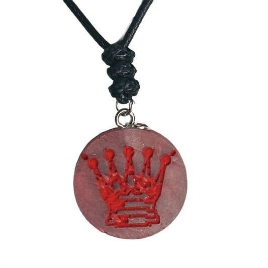 Red Print Queen - Handmade Resin Chess Necklace