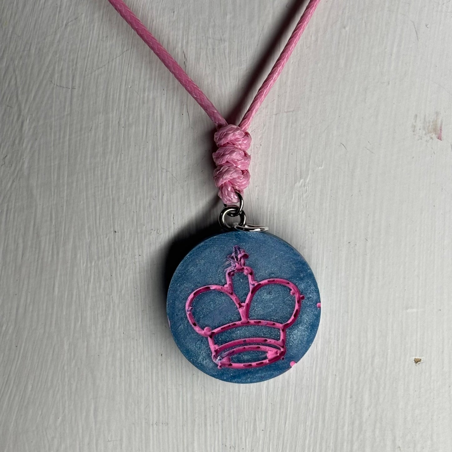 Pretty Blue Pink Queen - Handmade Resin Chess Necklace