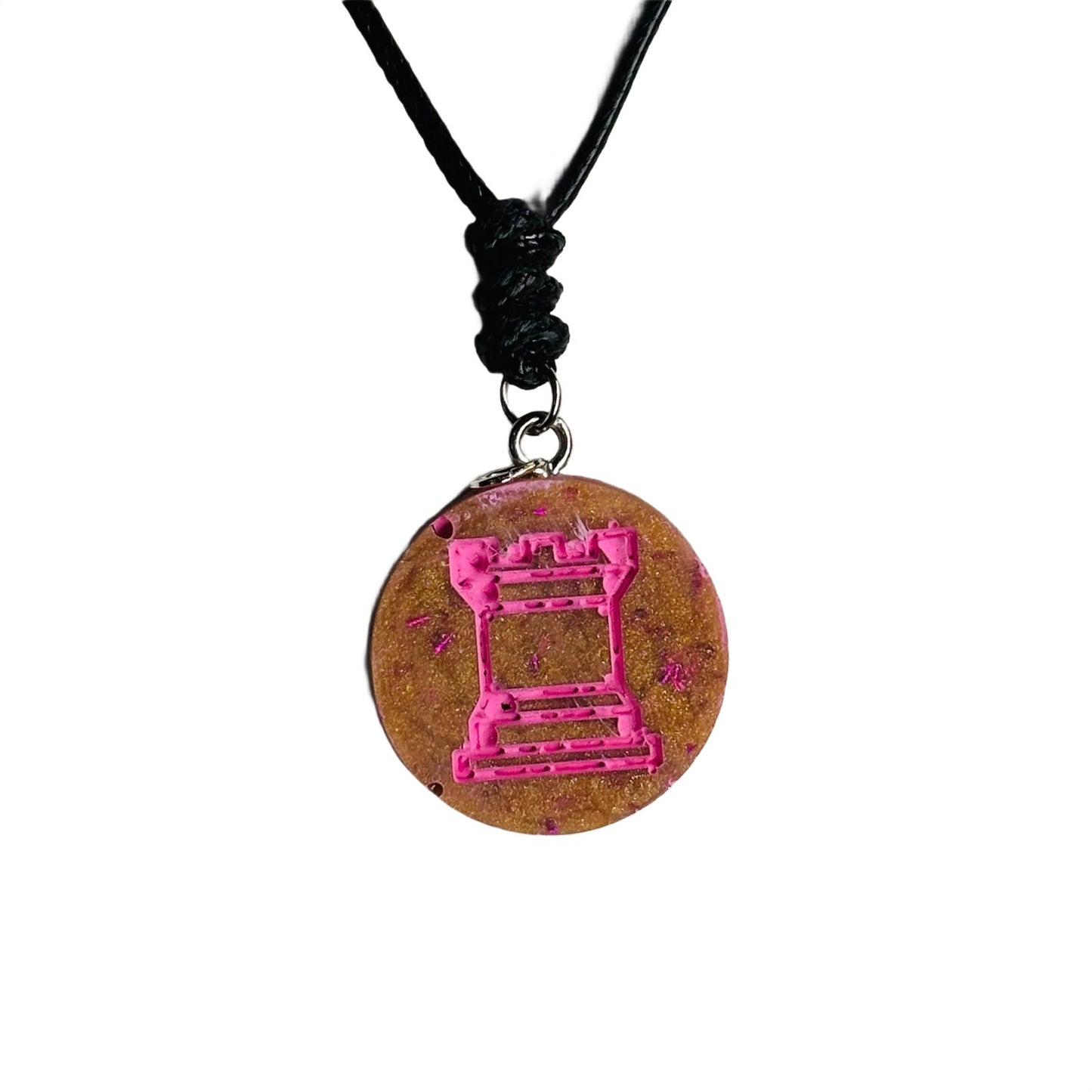 Crystal Pink Rook - Handmade Resin Chess Necklace
