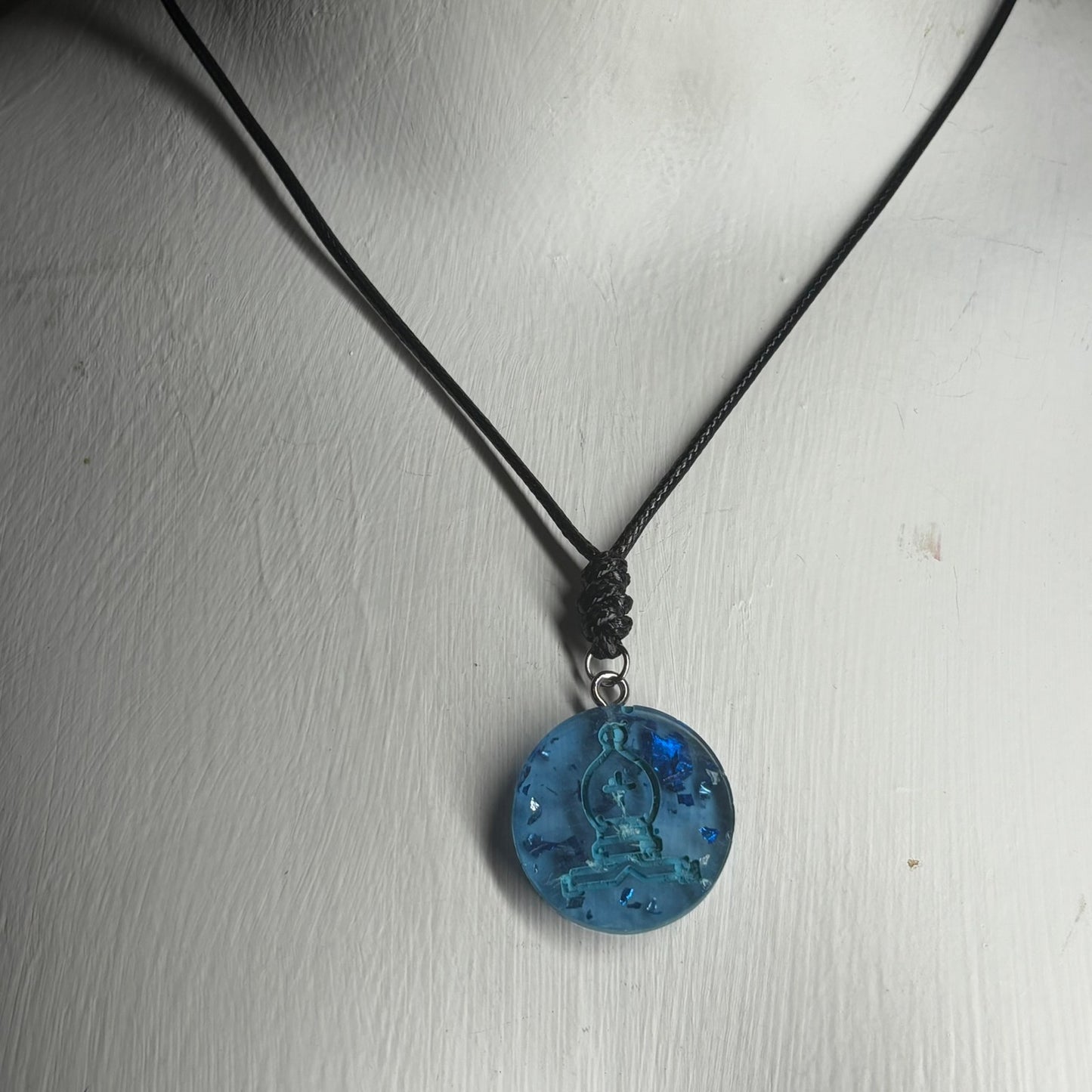 Ice Blue Bishop - Handmade Resin Chess Necklace
