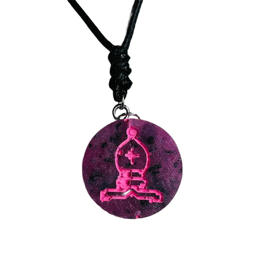 Pink Print Bishop - Handmade Resin Chess Necklace