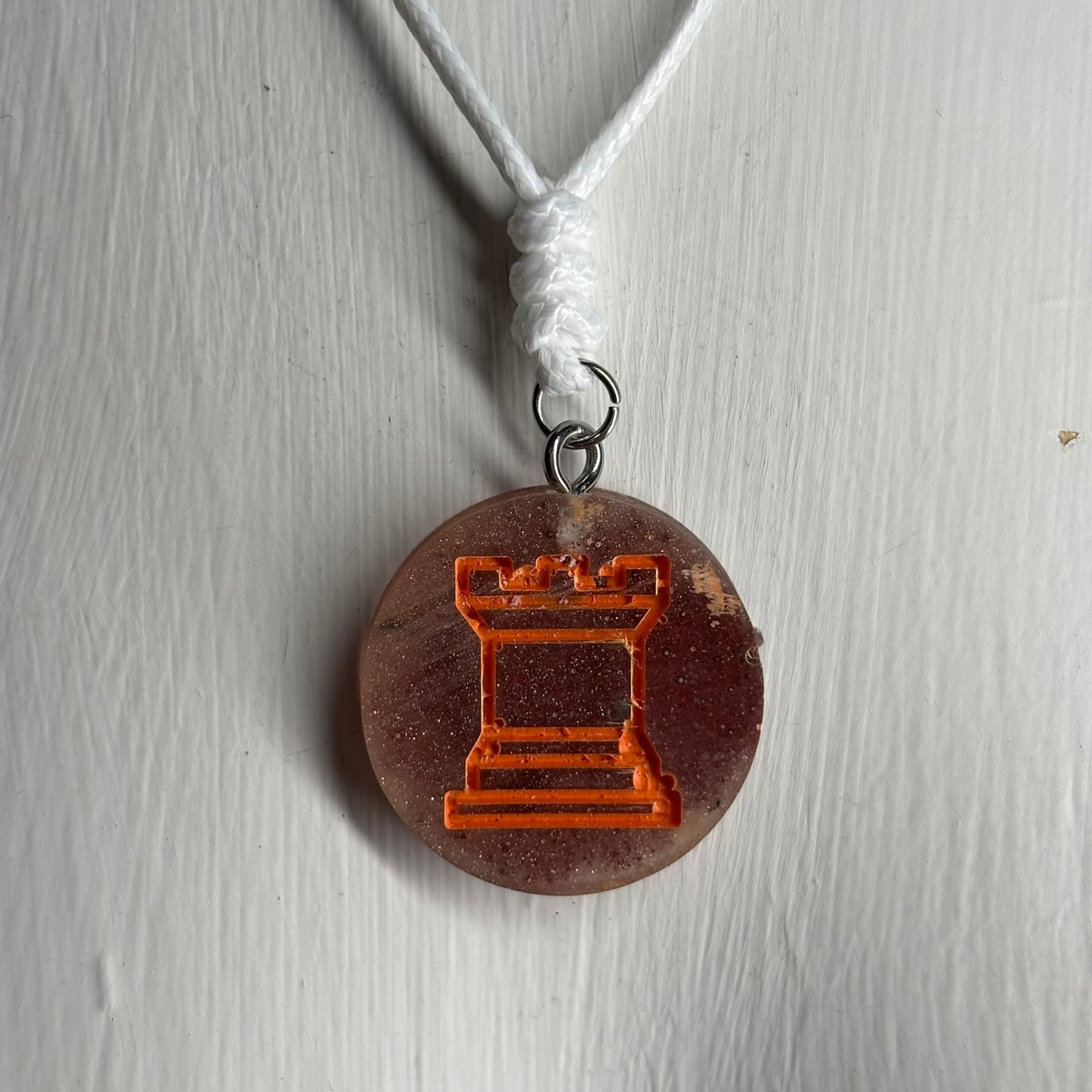 Rustic Brown Rook - Handmade Resin Chess Necklace