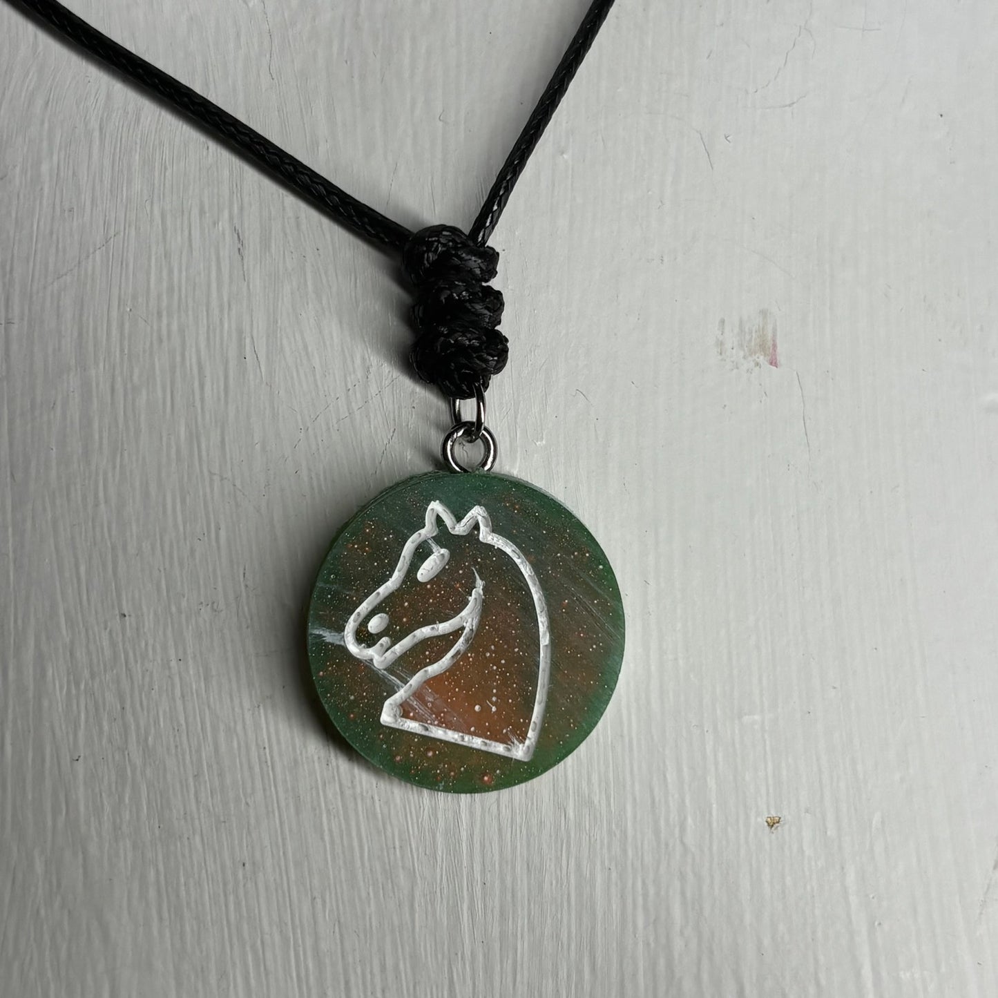 Green Orange Knight - Handmade Resin Chess Necklace