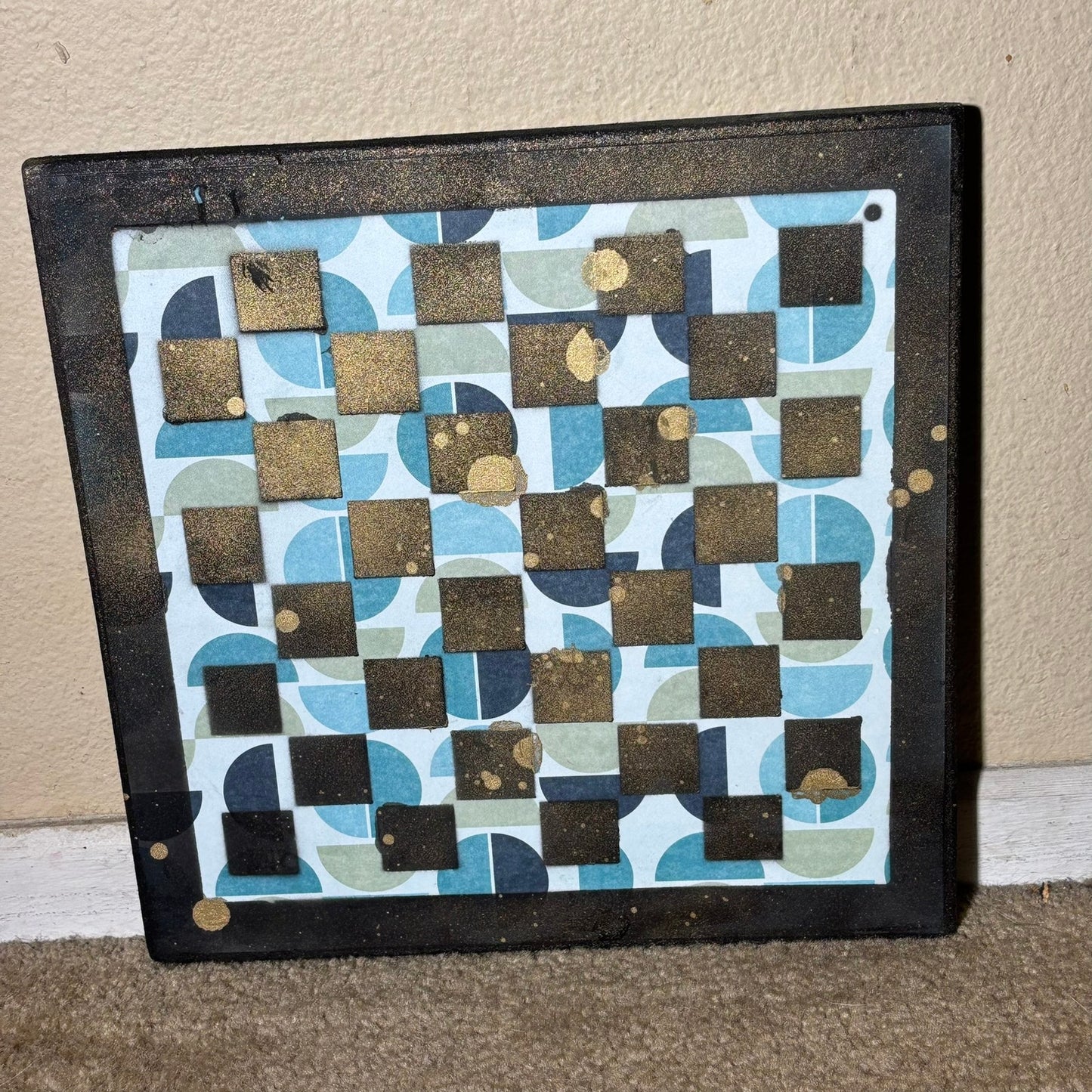 Aqua Blue Gold - Scrapbook Chess Board