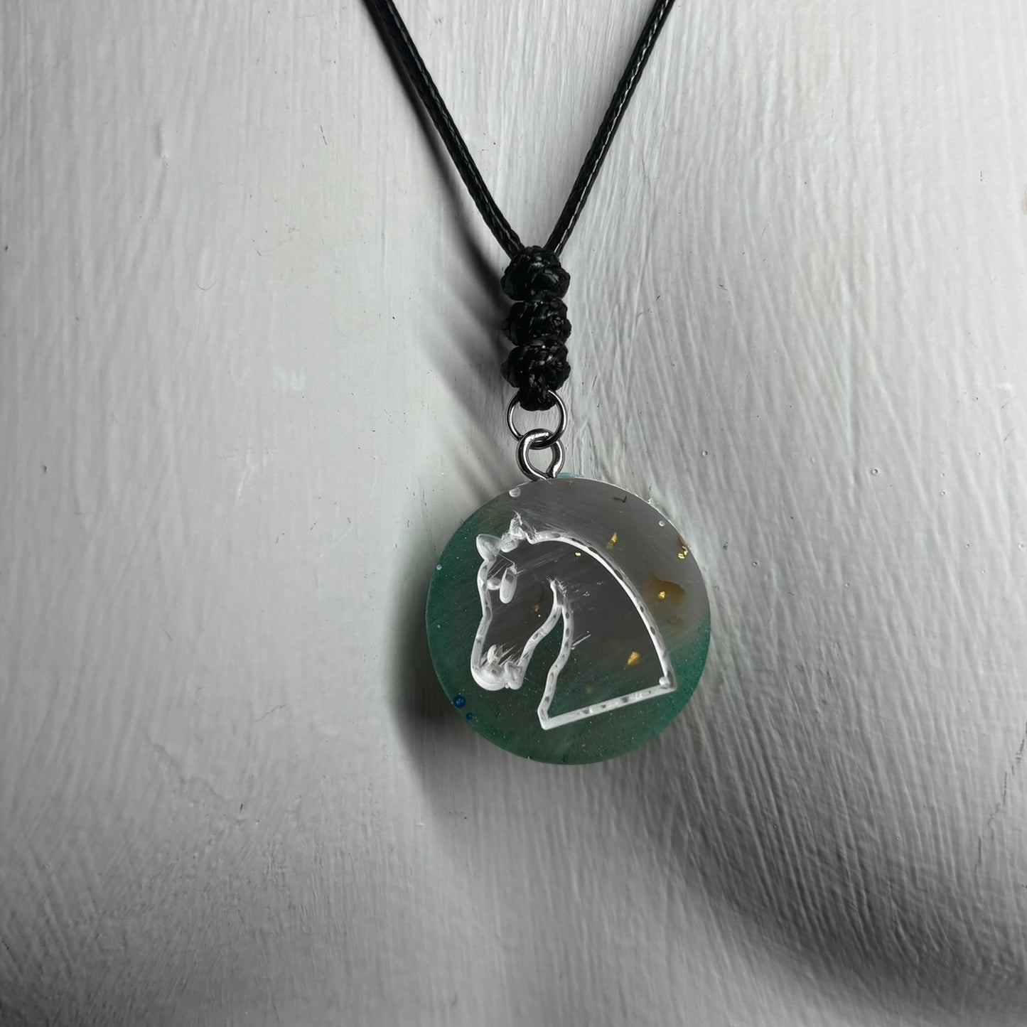 Crystal Green Knight - Handmade Resin Chess Necklace