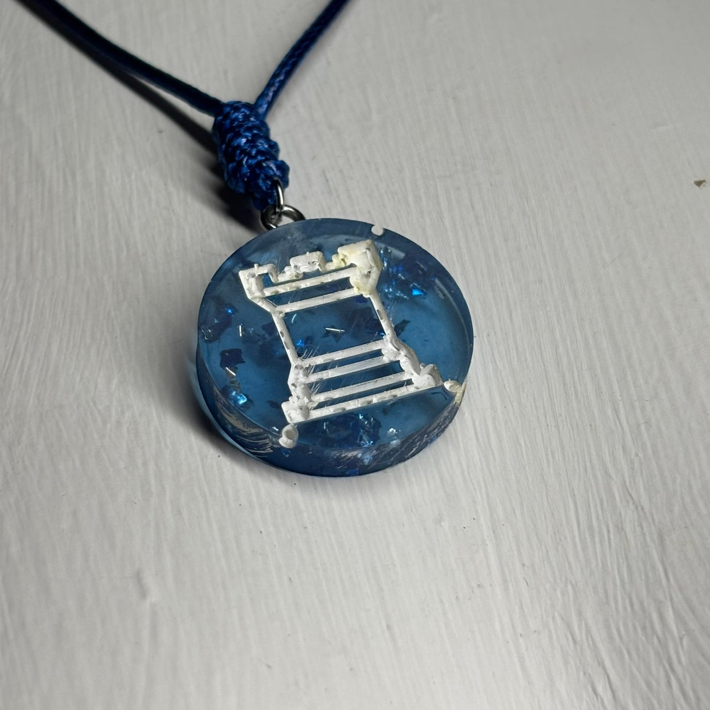 Blue Translucent Rook - Handmade Resin Chess Necklace
