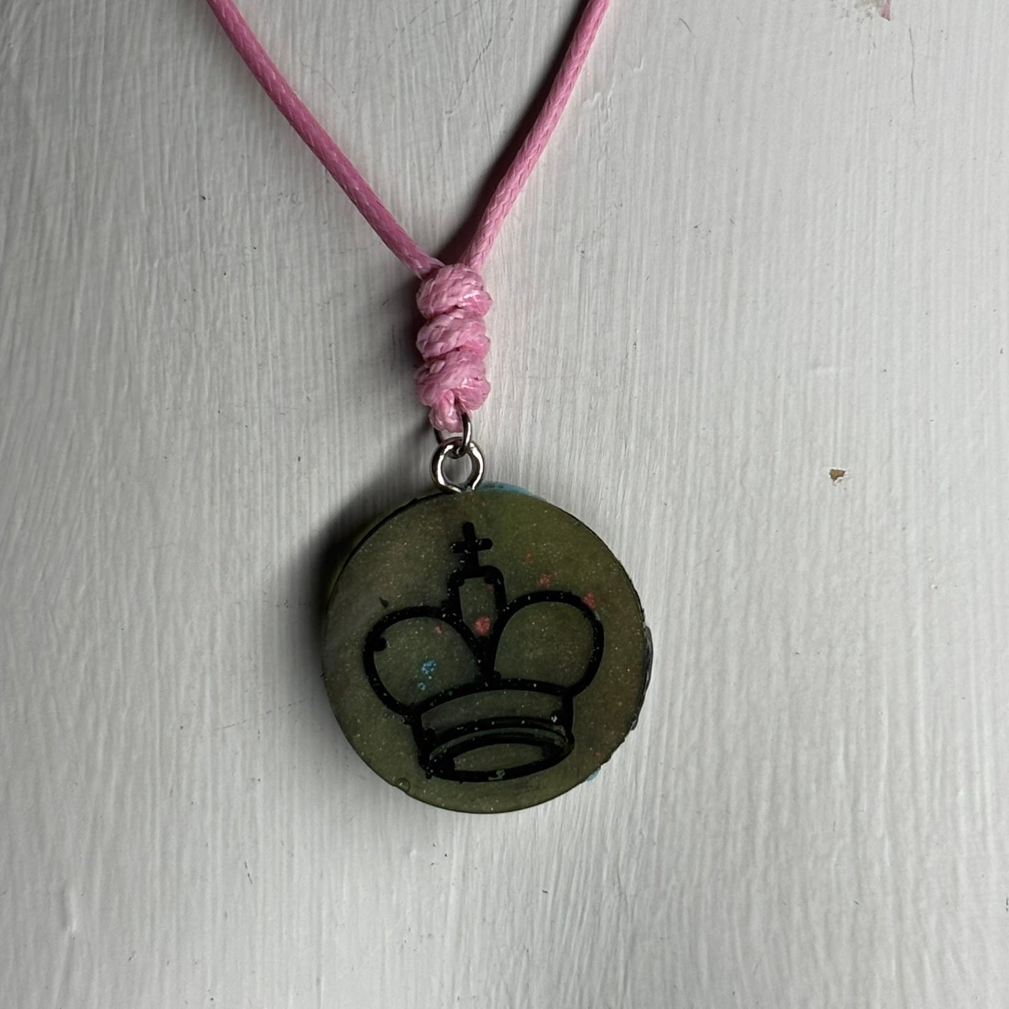 Dark Swamp Green King - Handmade Resin Chess Necklace