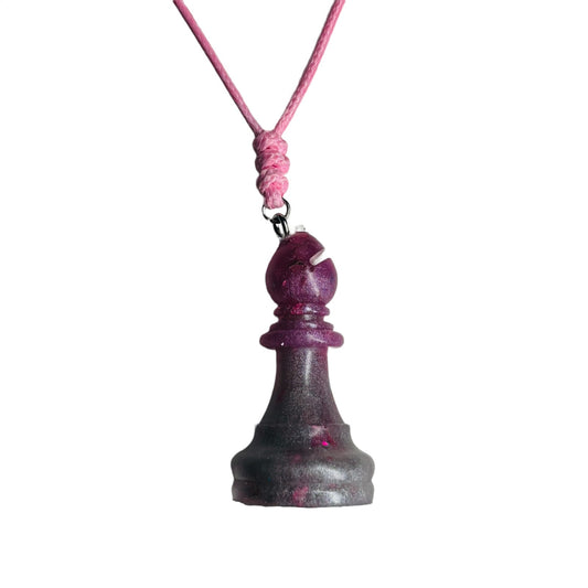 Crystal Purple Bishop - Handmade Resin Chess Necklace