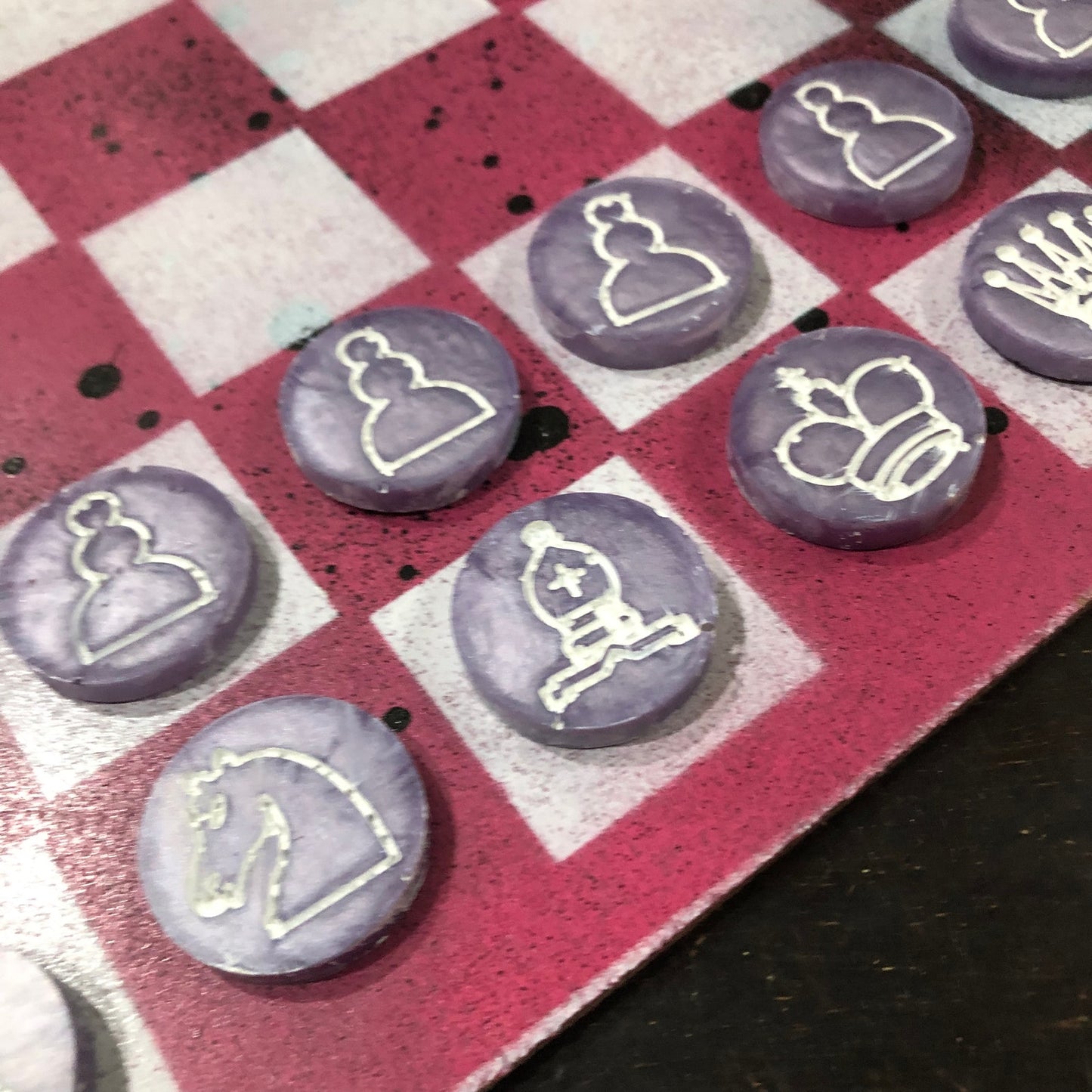 Tattered Pink - Painted Chess Set