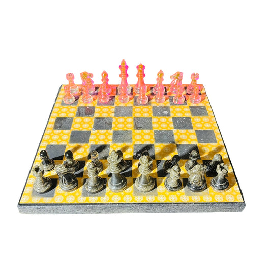 Yellow & Pink Vintage Pattern - Scrapbook Chess Set