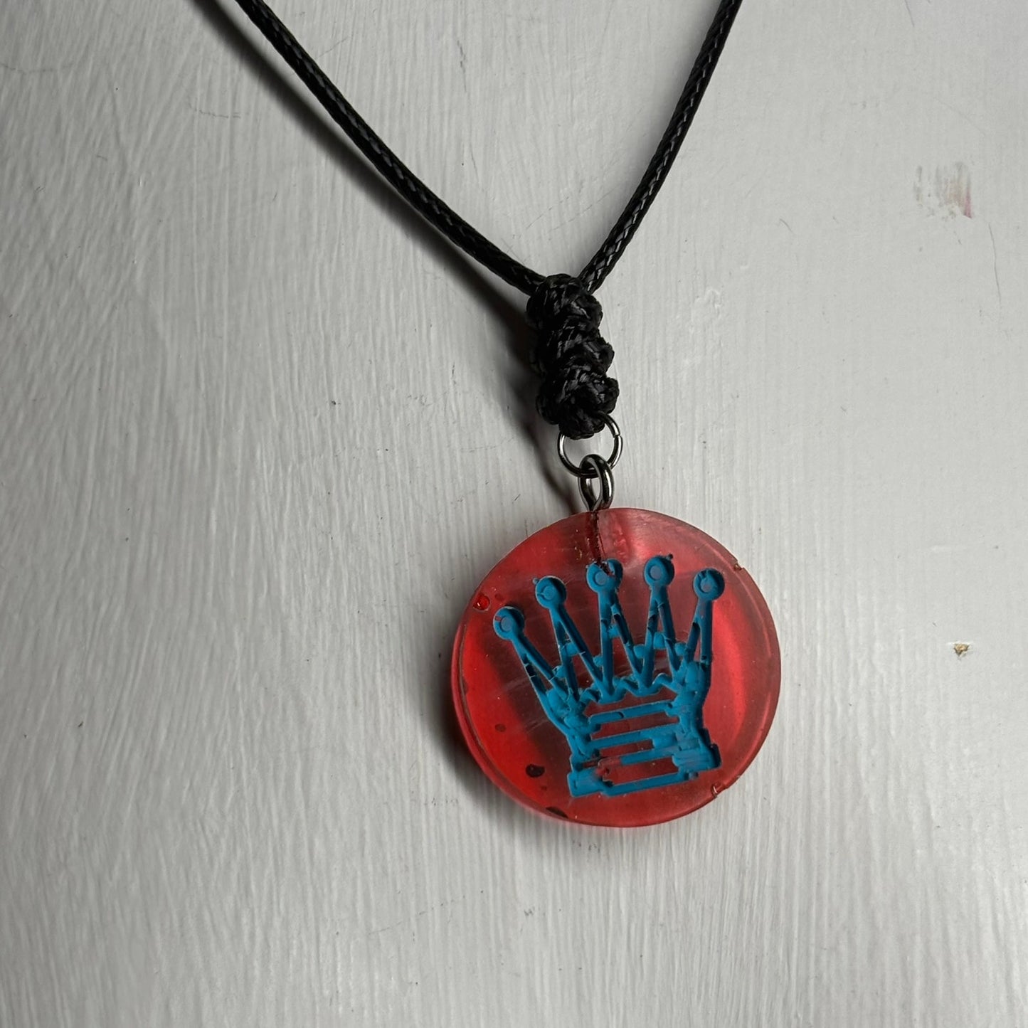 Blue Stamped Queen - Handmade Resin Chess Necklace