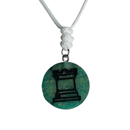 Green Rook - Handmade Resin Chess Necklace