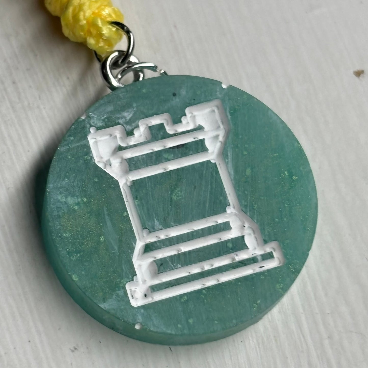 Mint Green Rook - Handmade Resin Chess Necklace