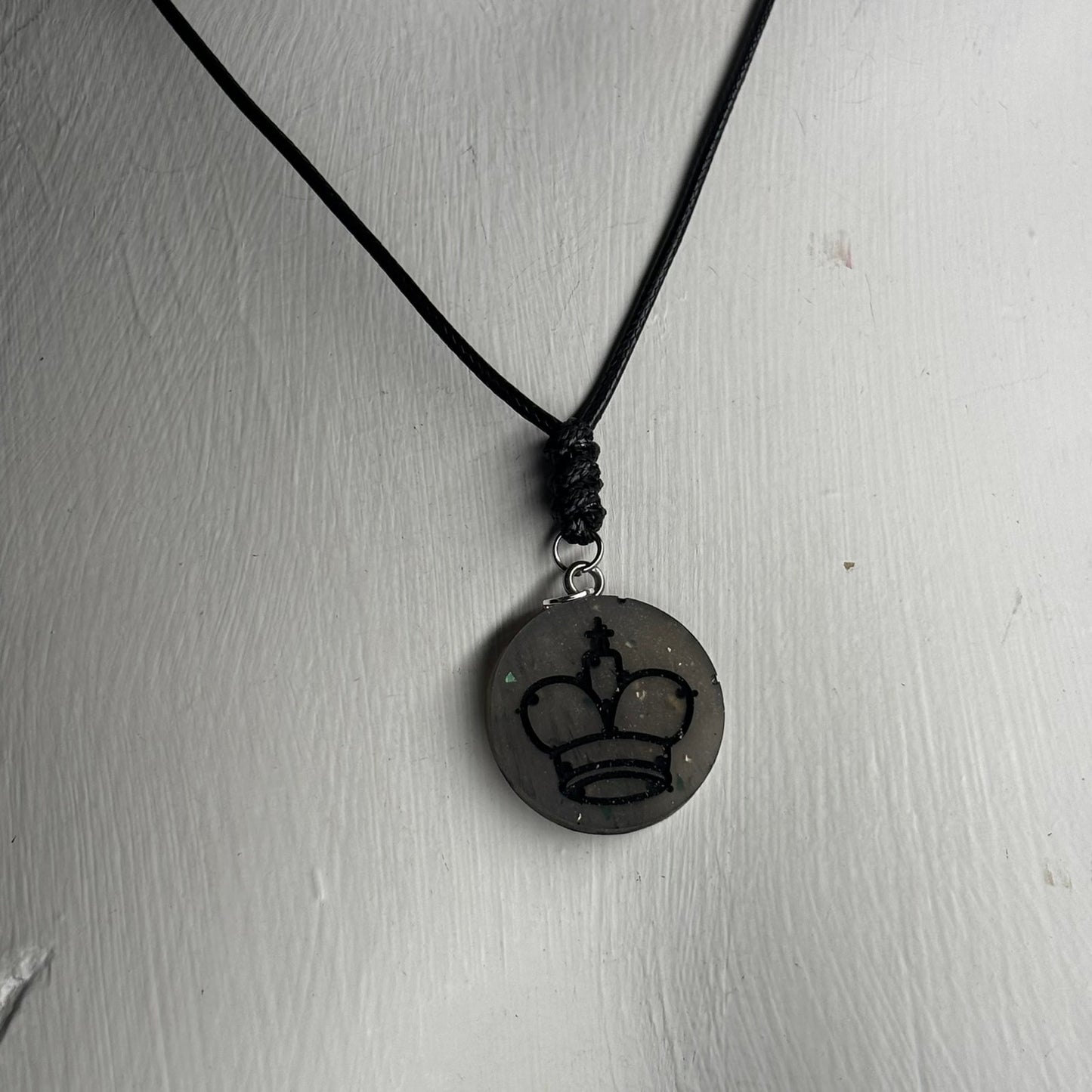 Silver Gray King - Handmade Resin Chess Necklace