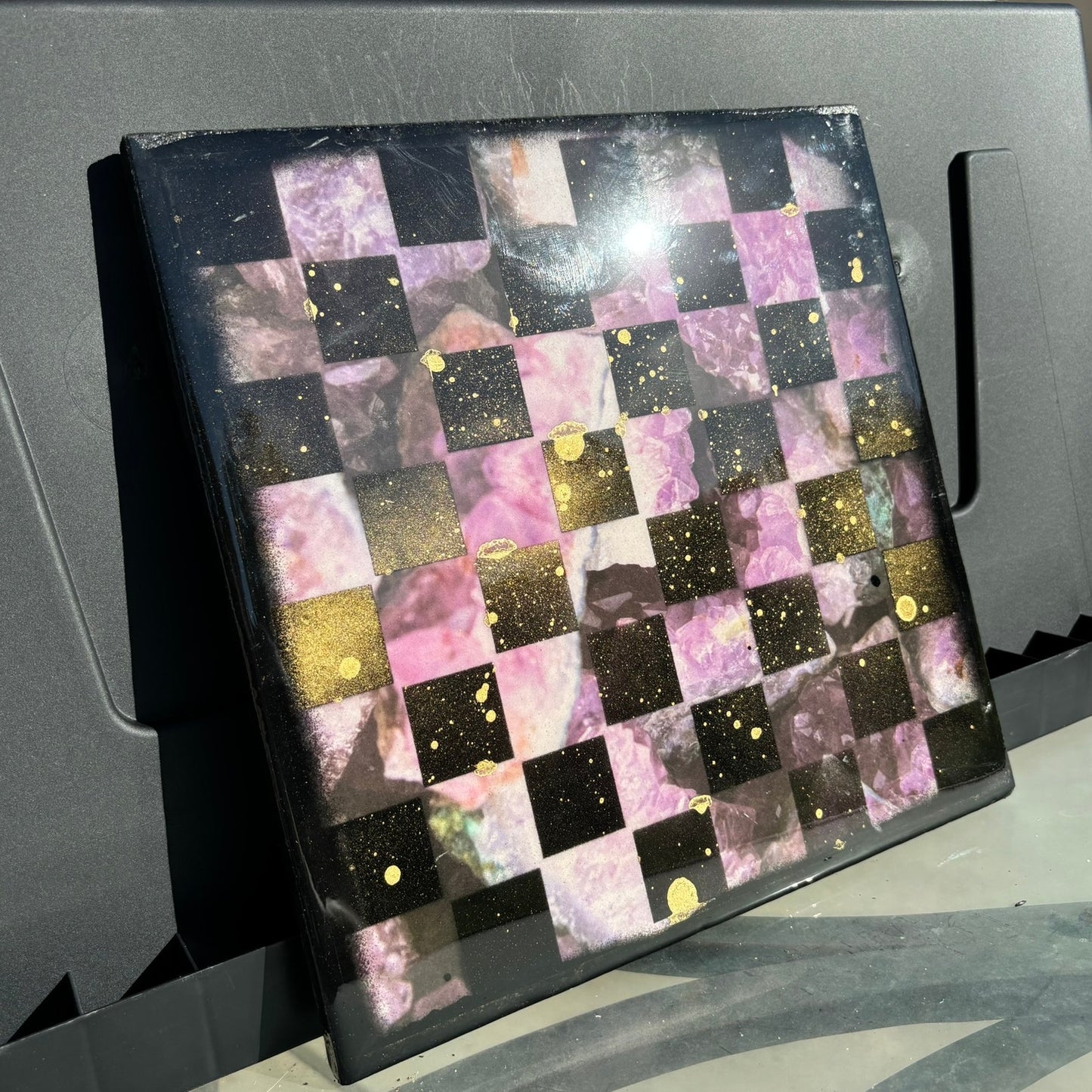 Sprinkled Gold Crystal - Resin Coated Chess Board