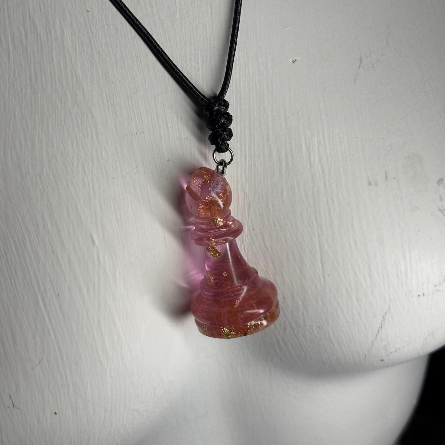 Pink Crystal Bishop - Handmade Resin Chess Necklace