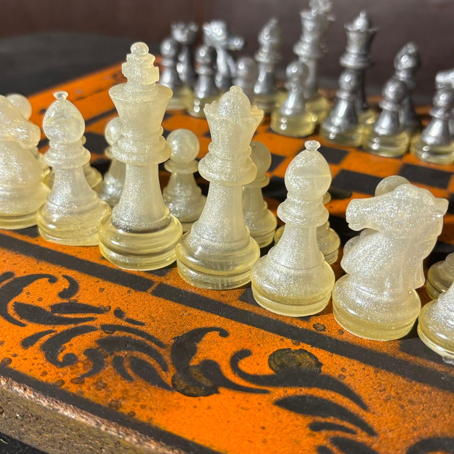 Orange & Black - Painted Chess Set