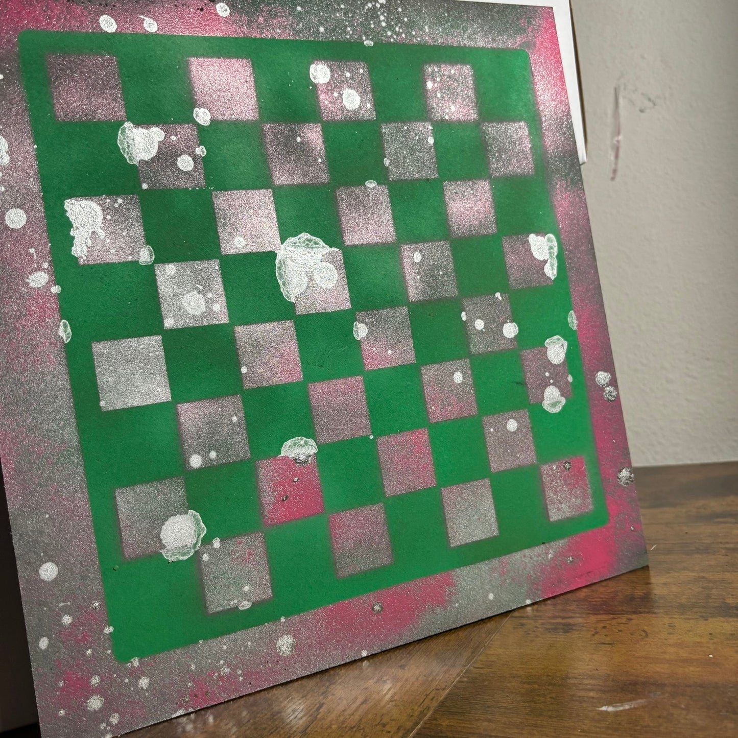 Chrome Pink & Green - Painted Chess Board
