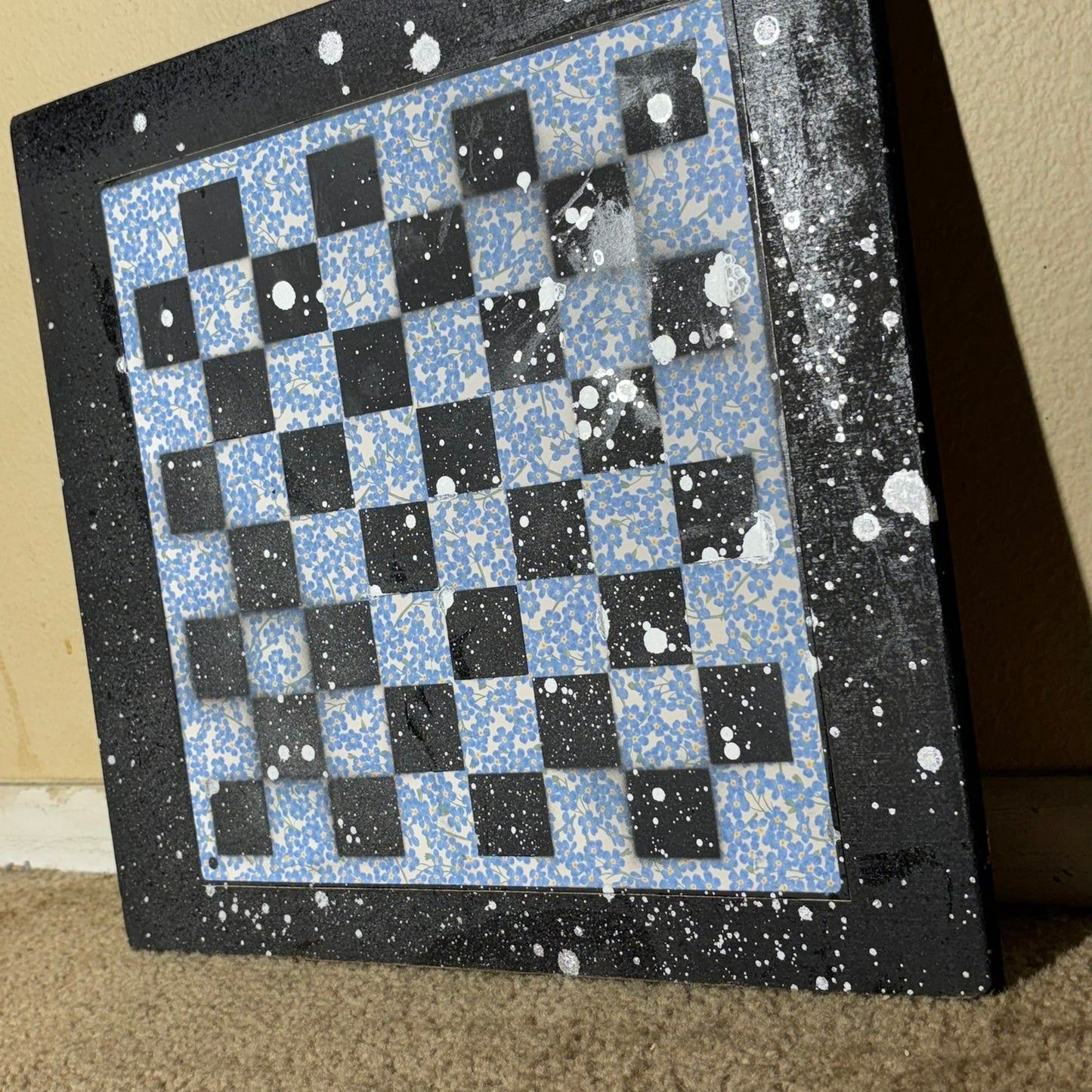 Blue Rose Bush - Large Scrapbook Chess Board