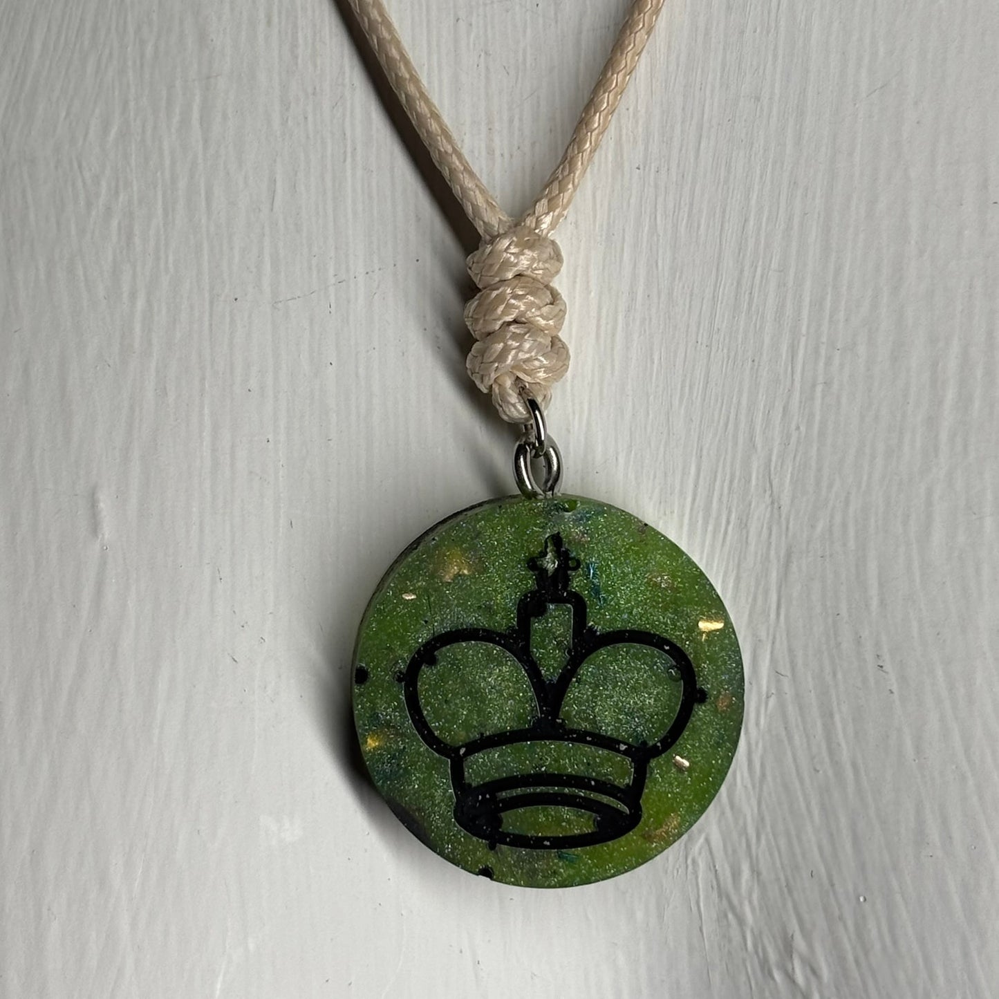 Cream Green King - Handmade Resin Chess Necklace