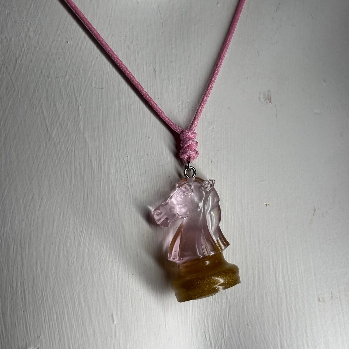 Simple Pink Knight - Handmade Resin Chess Necklace