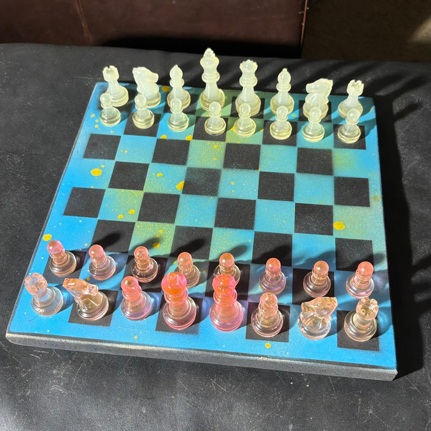 Blue & Yellow Smear - Painted Chess Set