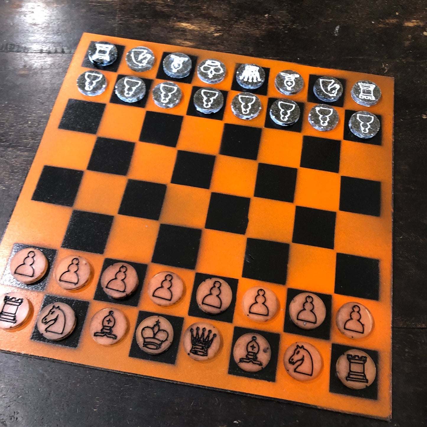 Orange & Black - Painted Chess Set