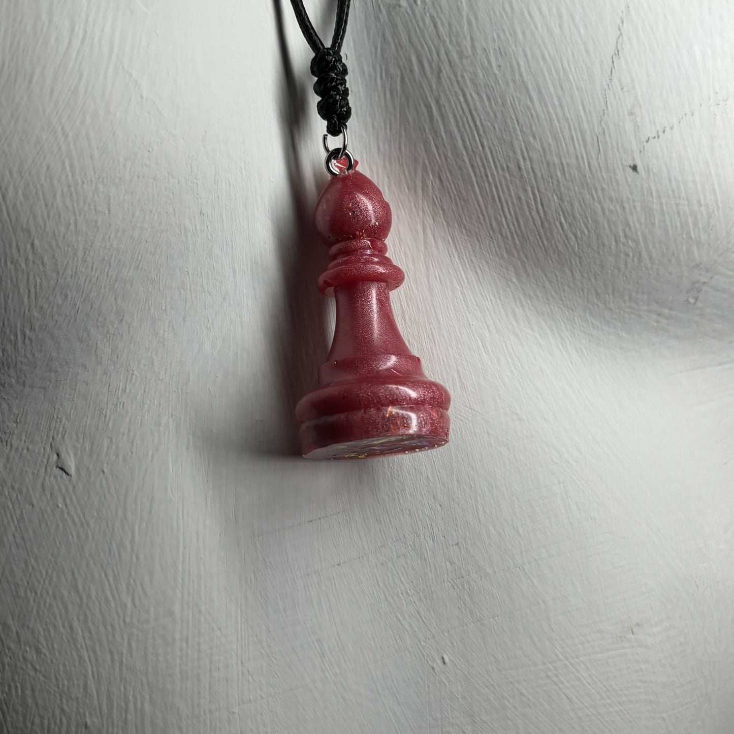 Peach Pink Bishop - Handmade Resin Chess Necklace